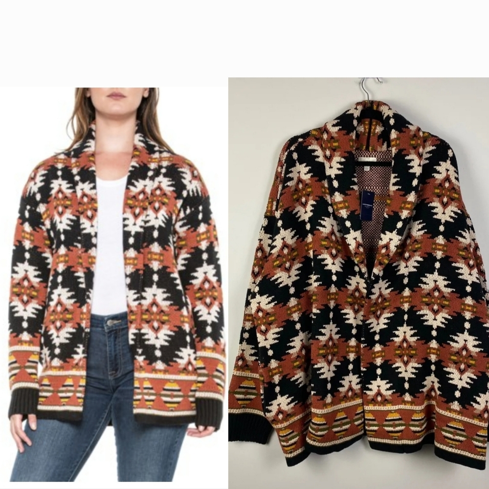 Lucky Brand Aztec Open Front Knit Cardigan Sweater - Picture 3 of 16